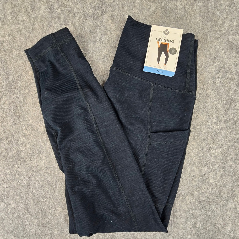 Member's Mark Rib Legging Women Large Black Heather High Rise Side Pockets